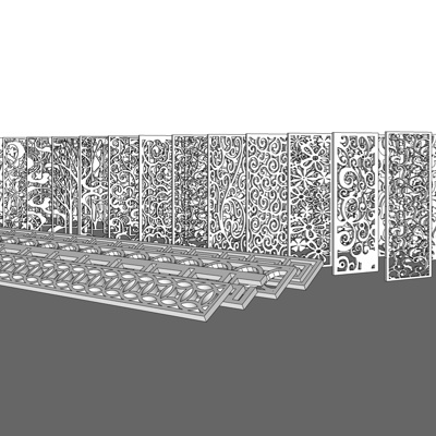 欧式雕花隔断屏风免费su模型(1)