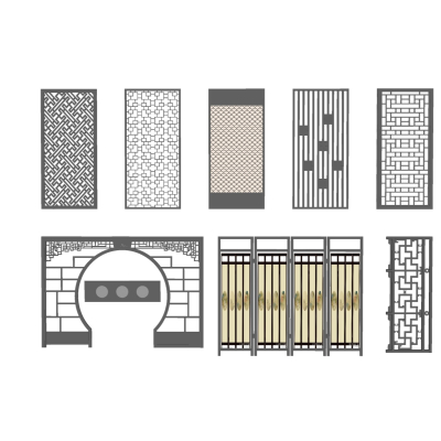 中式屏风隔断组合免费su模型(1)