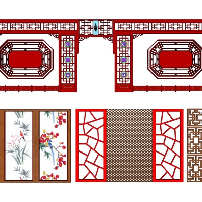 新中式雕花隔断免费su模型(1)