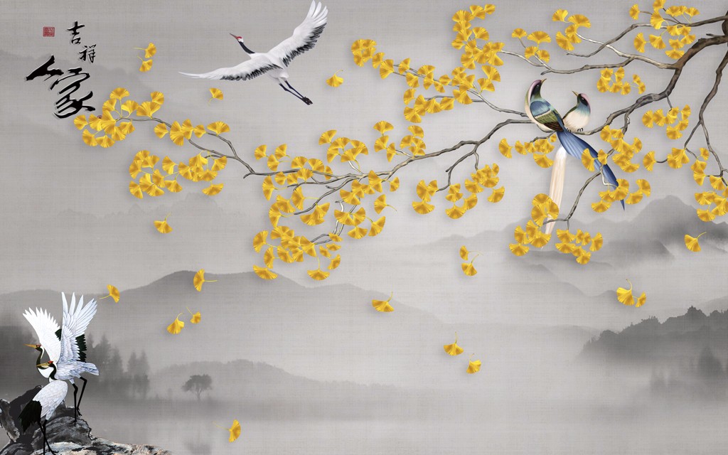 新中式花鸟银杏叶壁纸壁布壁画屏风画a (6)新中式花鸟银杏叶壁纸壁布壁画屏风画a (6)(1)