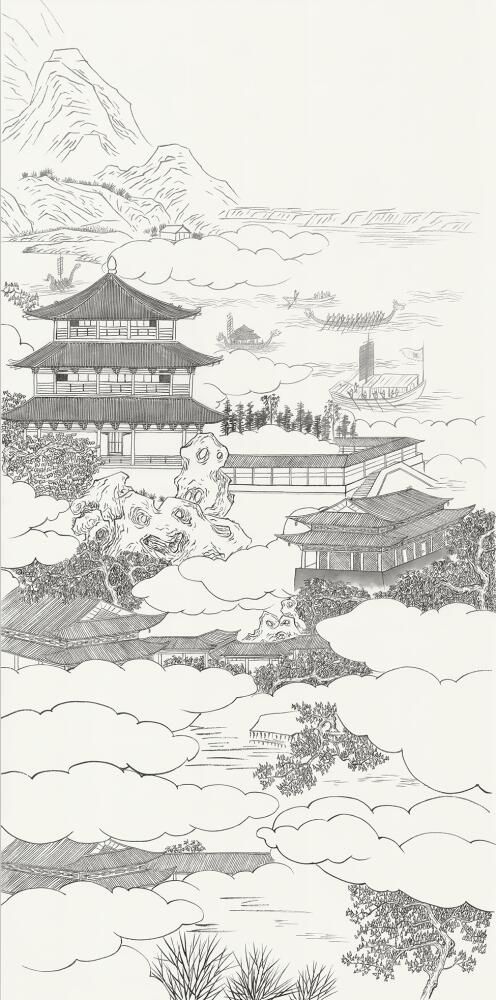 新中式山水图案壁纸壁布背景画材质贴图 (9)的相关图片